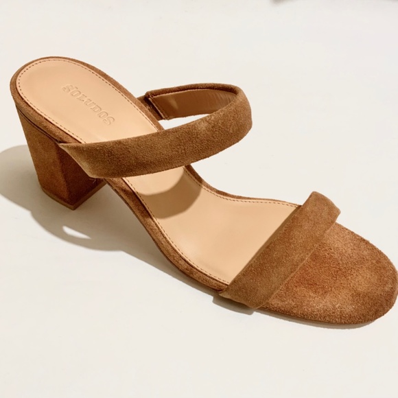 Soludos Ines Walnut Tan Suede Leather Heels Slip On Block Heel Strap Sandals 9.5 - Picture 15 of 16